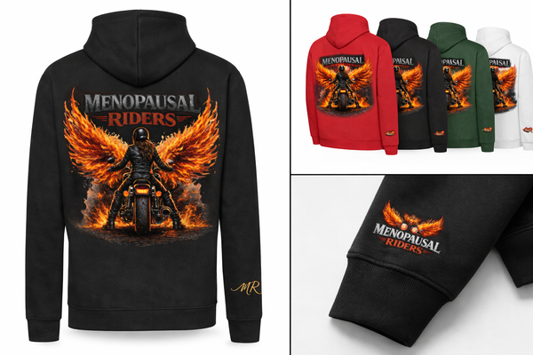 Menopausal Riders Hoodie – Signature Winged Rider (Standard)